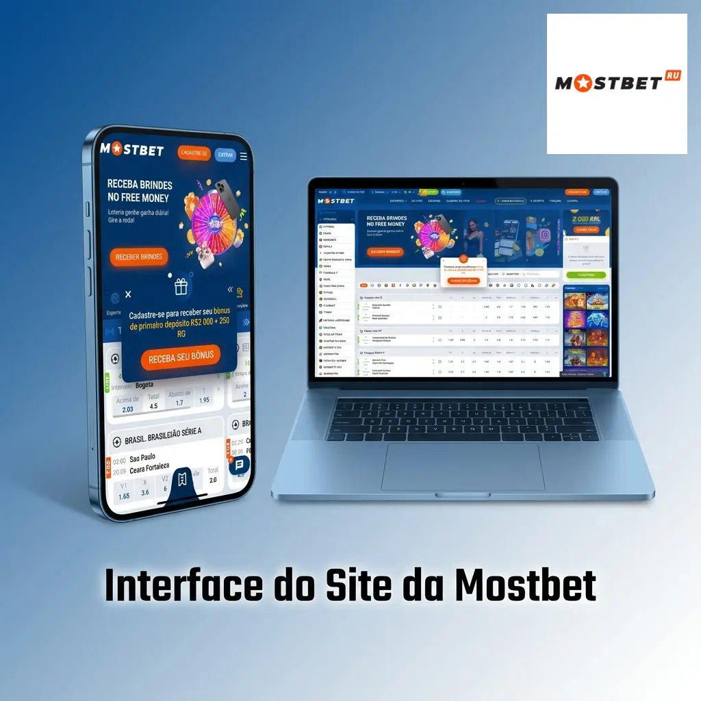 Interface do site Mostbet com barra de navegação superior mostrando seções de apostas, cassino e promoções