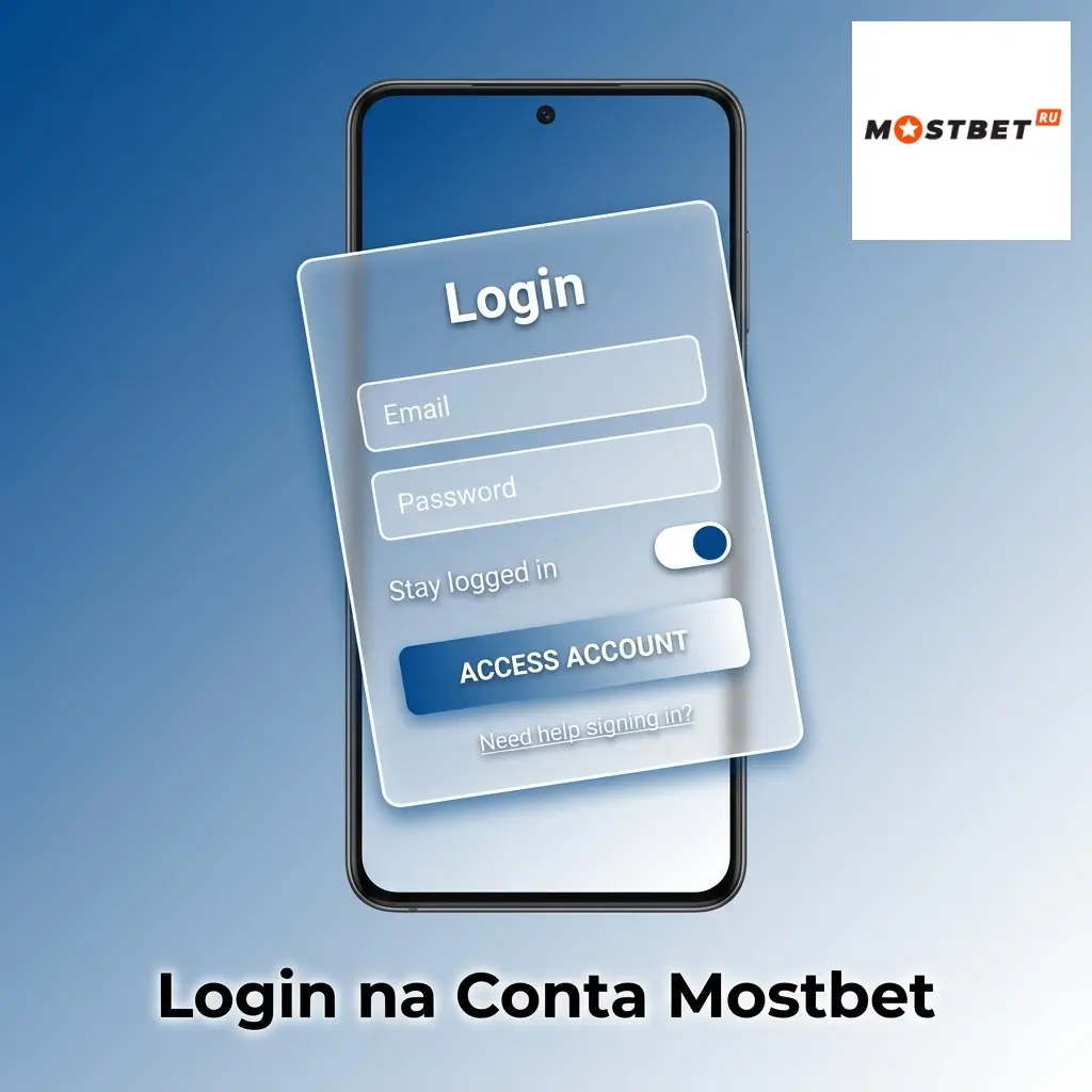 Tela de login da conta Mostbet com campos para e-mail, telefone ou usuário e senha para acesso à plataforma